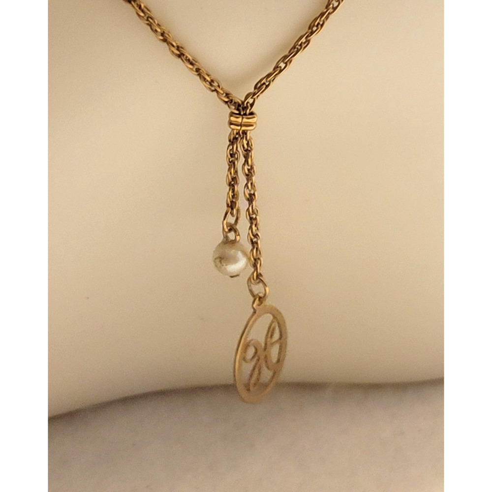 Avon‎ Necklace Gold Tone Metal Initial-H Pendant Faux Pearl Statement Jewelry